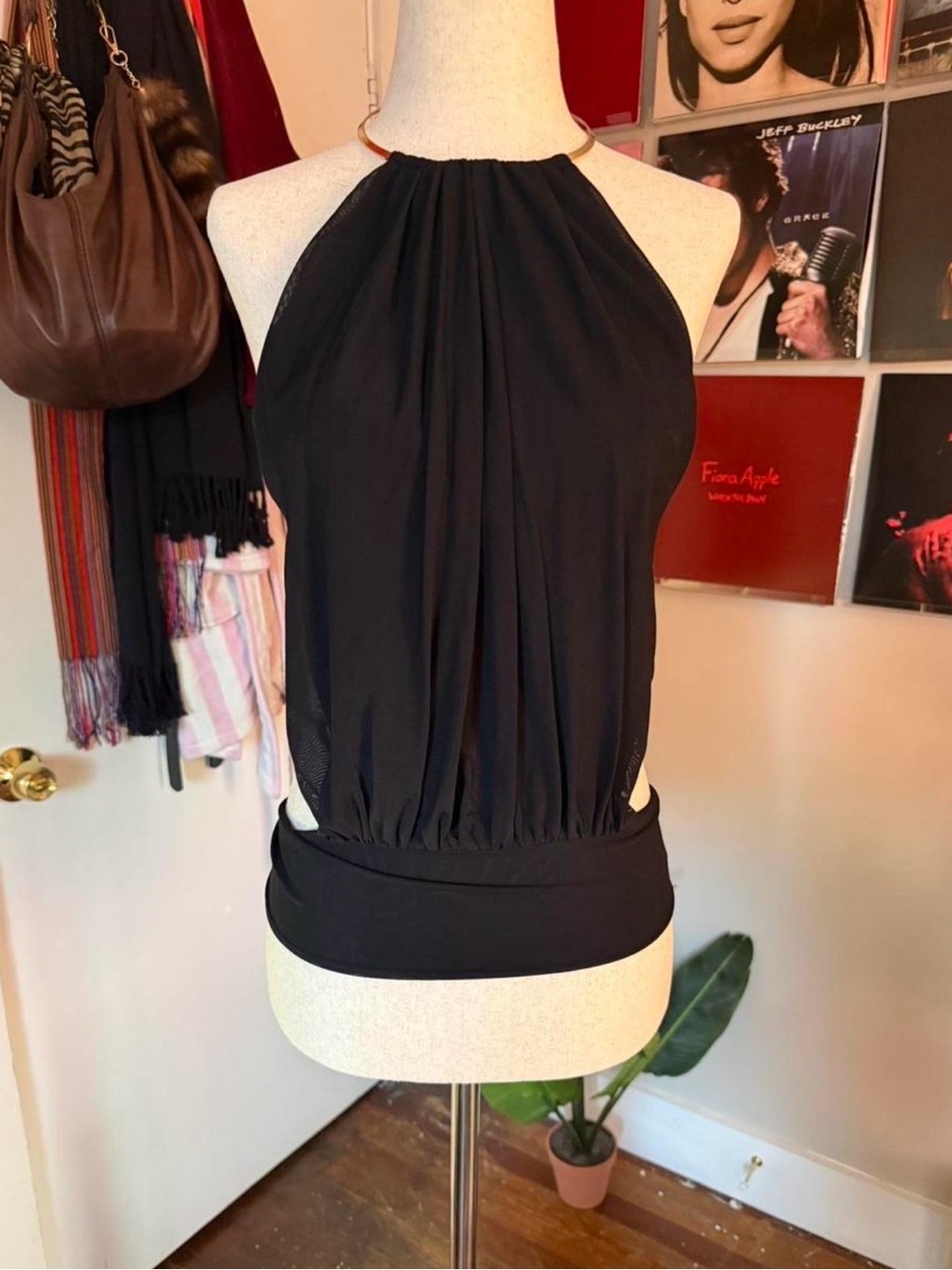 Black Halter Neck Top with Open Back